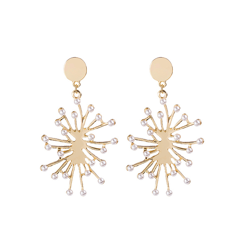 925 Silver Needle Vintage Artistic Metal Irregular Fireworks Burst Pearl Earrings Jellyfish Starry Earrings