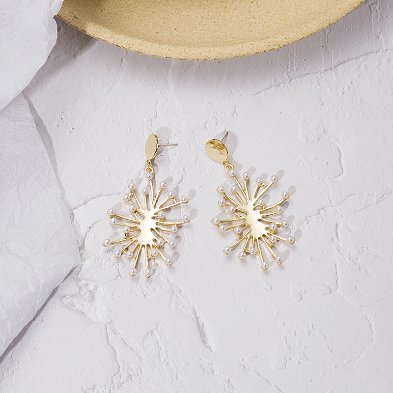 925 Silver Needle Vintage Artistic Metal Irregular Fireworks Burst Pearl Earrings Jellyfish Starry Earrings