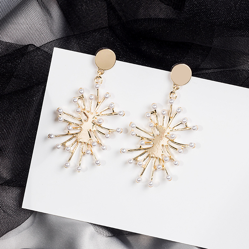 925 Silver Needle Vintage Artistic Metal Irregular Fireworks Burst Pearl Earrings Jellyfish Starry Earrings