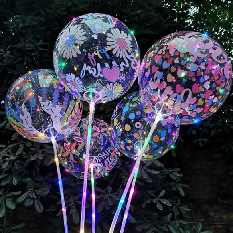 New 20-Inch Transparent Printing Bounce Ball Luminous Balloon Printing Color Spanish Letters Birthday Bounce Ball