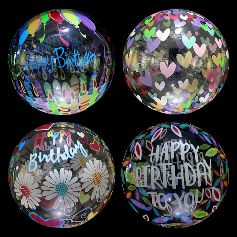 New 20-Inch Transparent Printing Bounce Ball Luminous Balloon Printing Color Spanish Letters Birthday Bounce Ball
