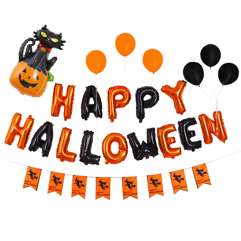 Cross-Border Halloween Letters Aluminum Foil Balloon Set Bar Mall Festival Pumpkin Balloon Background Factory Wholesale