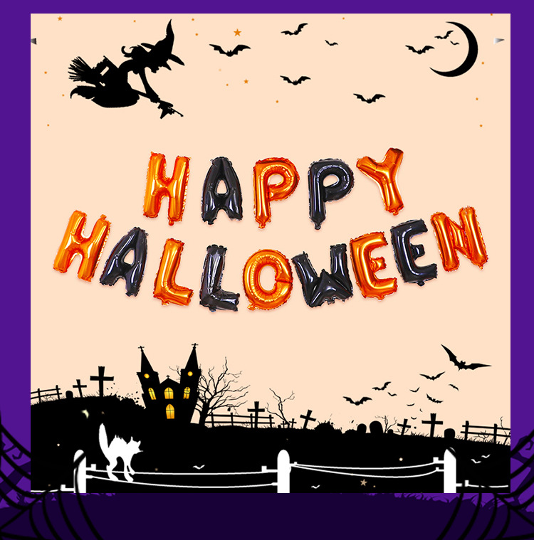 Cross-Border Halloween Letters Aluminum Foil Balloon Set Bar Mall Festival Pumpkin Balloon Background Factory Wholesale
