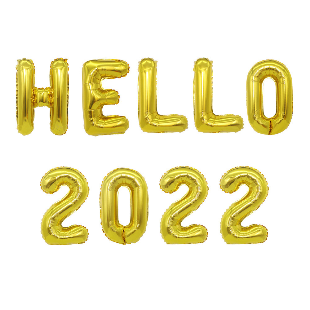 Cross-Border Hello 2022 Numbers Letters Aluminum Foil Balloon Set New Year&#039;s Day Christmas Party Decoration