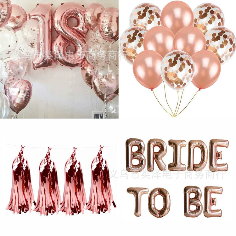 Balloon Rose Gold Rubber Balloons 18-Inch Heart-Shaped Five-Pointed Star Rose Gold Aluminum Film Balloon Letters Balloon