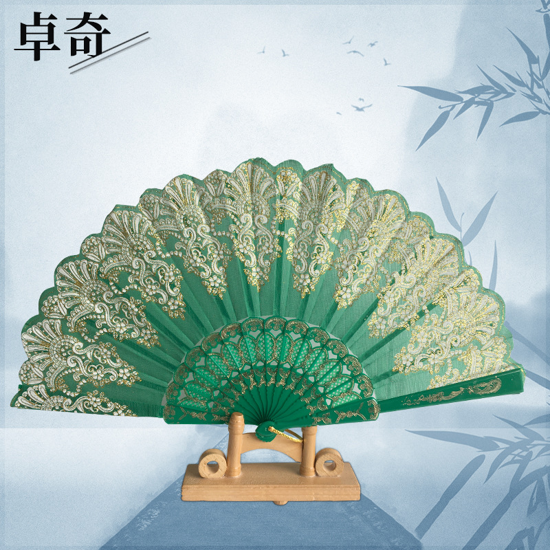 Border Hot Stall Night Market Chinese Style Gold Powder Fan Retro Folding Gift Fan Dance Wedding Folding Fan Wedding Fan