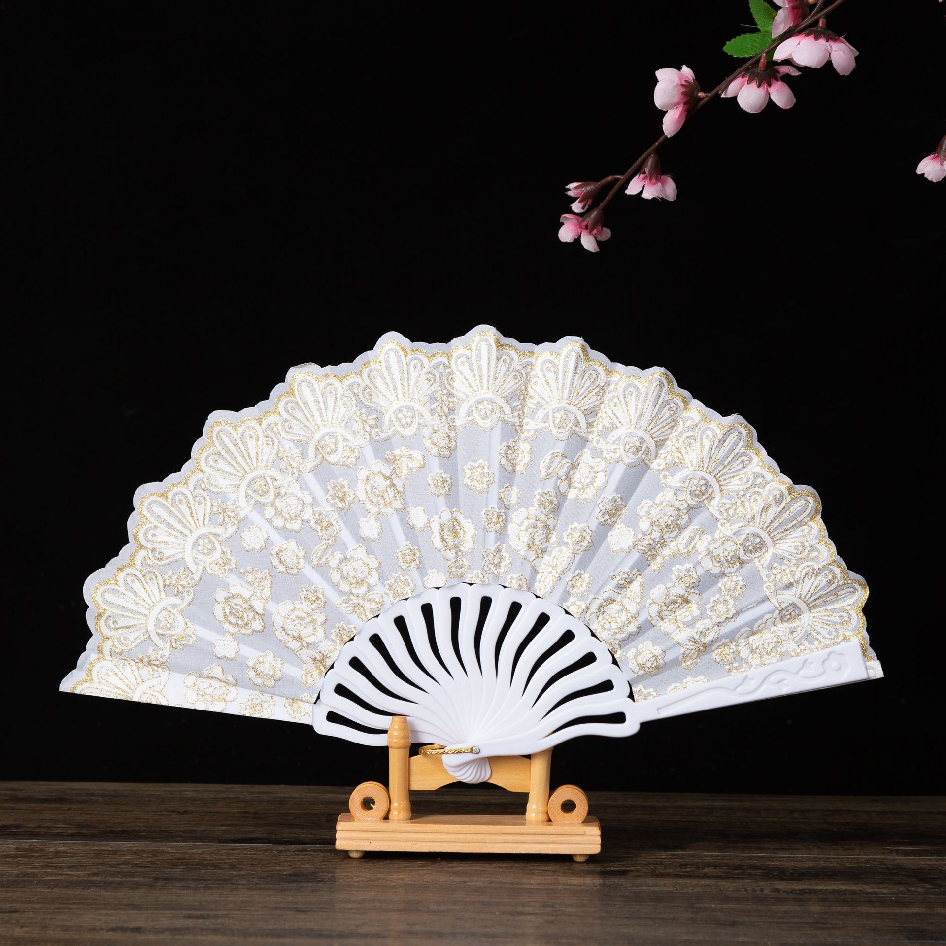 Chinese Style Keel Fan Gilding Pink Dance Fan Wedding Fan Spanish Fan Female Fan Folding Fan Advertising Fan Wholesale
