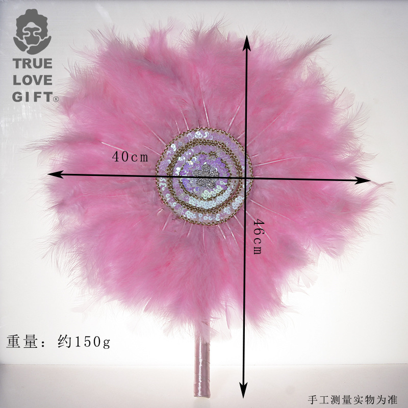 Wedding Supplies Bride Circular Fan Bridesmaid HandHeld Exquisite Feather Large round Fan Wedding Craft Manufacturer