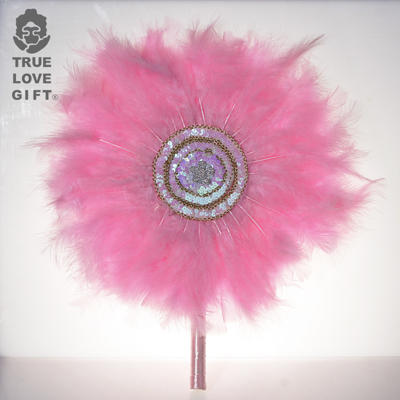 Wedding Supplies Bride Circular Fan Bridesmaid HandHeld Exquisite Feather Large round Fan Wedding Craft Manufacturer