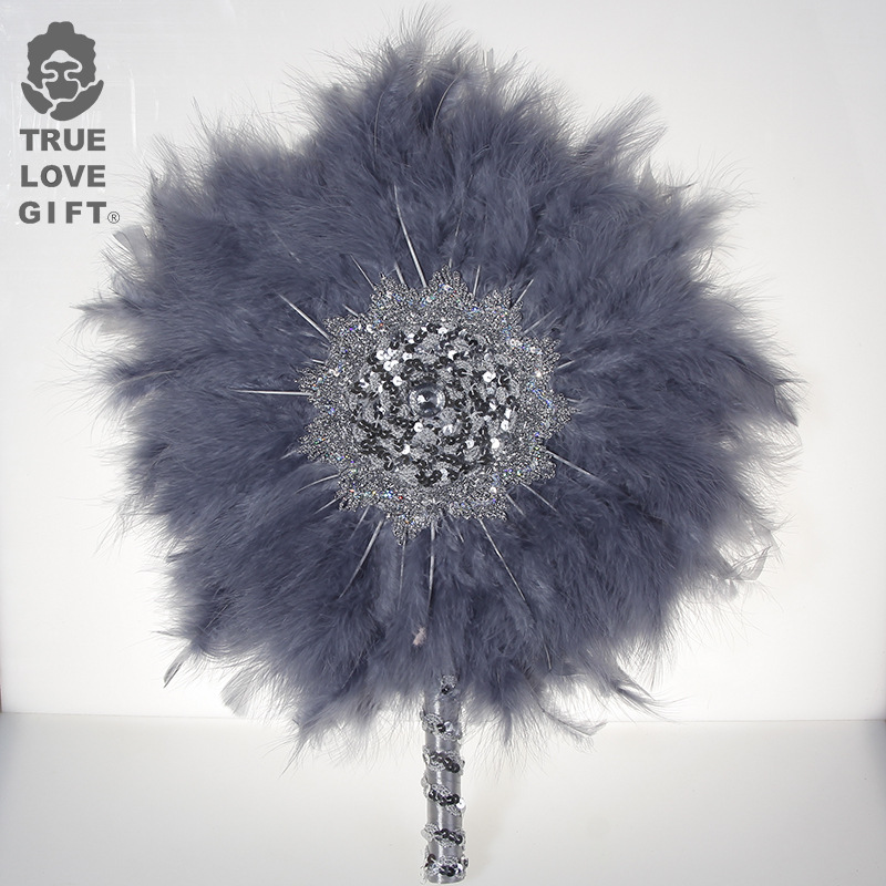 Wedding Supplies Bride Circular Fan Bridesmaid HandHeld Exquisite Feather Large round Fan Wedding Craft Manufacturer