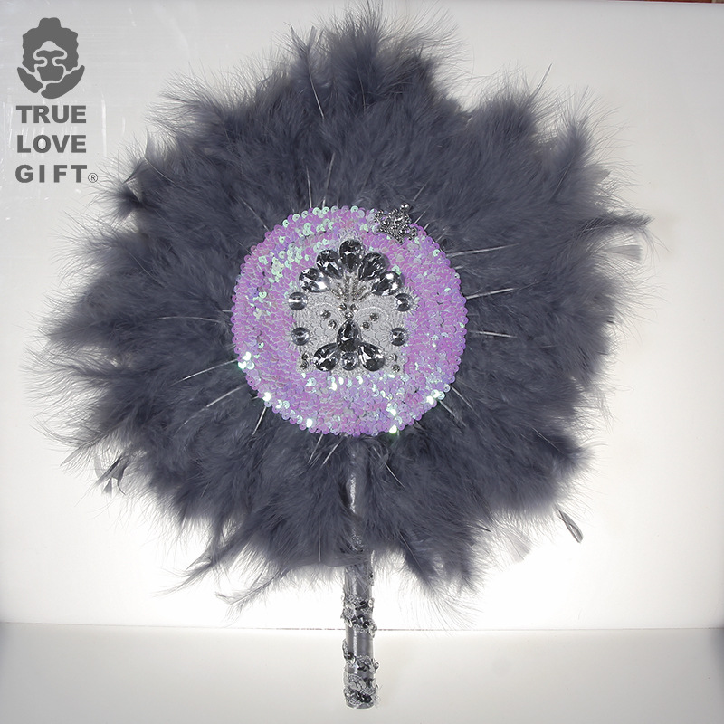 Wedding Supplies Bride Circular Fan Bridesmaid HandHeld Exquisite Feather Large round Fan Wedding Craft Manufacturer