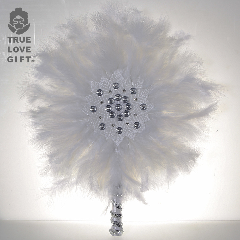 Wedding Supplies Bride Circular Fan Bridesmaid HandHeld Exquisite Feather Large round Fan Wedding Craft Manufacturer