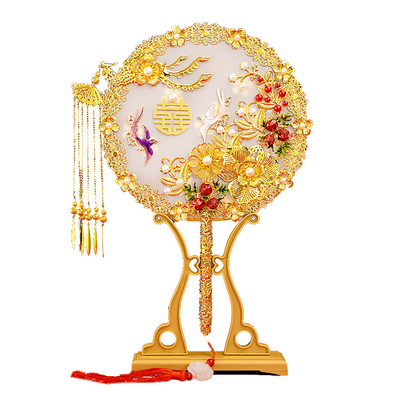 Whole Bride Circular Fan Wedding Tie DIY Material Package Handmade Chinese Bridal Bouquet Antique Fan Finished Product