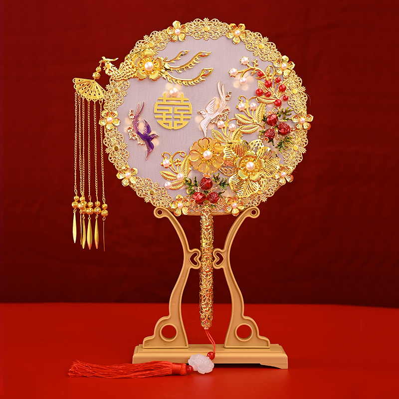 Whole Bride Circular Fan Wedding Tie DIY Material Package Handmade Chinese Bridal Bouquet Antique Fan Finished Product