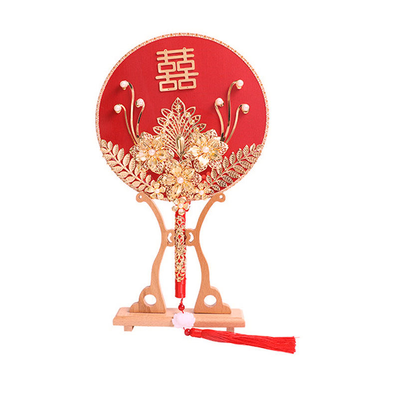 Circular Fan Bride Chinese Style Wedding Bouquet Holder Antique Wedding Fan Long Handle Finished Fan Wedding Wedding Fan