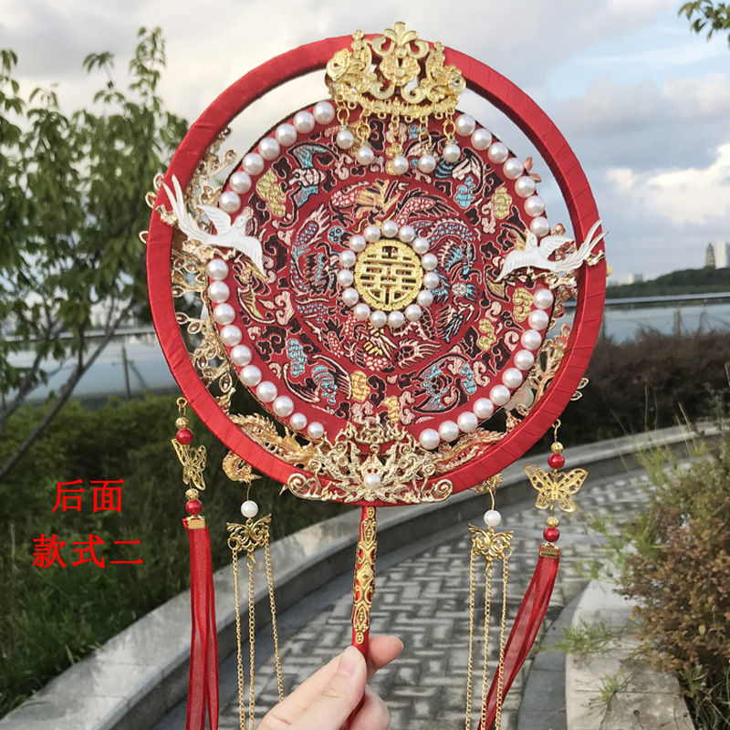 Wedding Fan  Chinese Style French Flower Wedding Wedding Fan Double-Sided Ancient Style Chinese Finished Dance