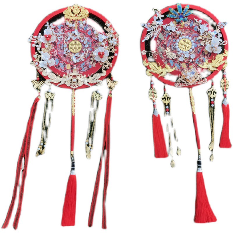 Wedding Fan  Chinese Style French Flower Wedding Wedding Fan Double-Sided Ancient Style Chinese Finished Dance