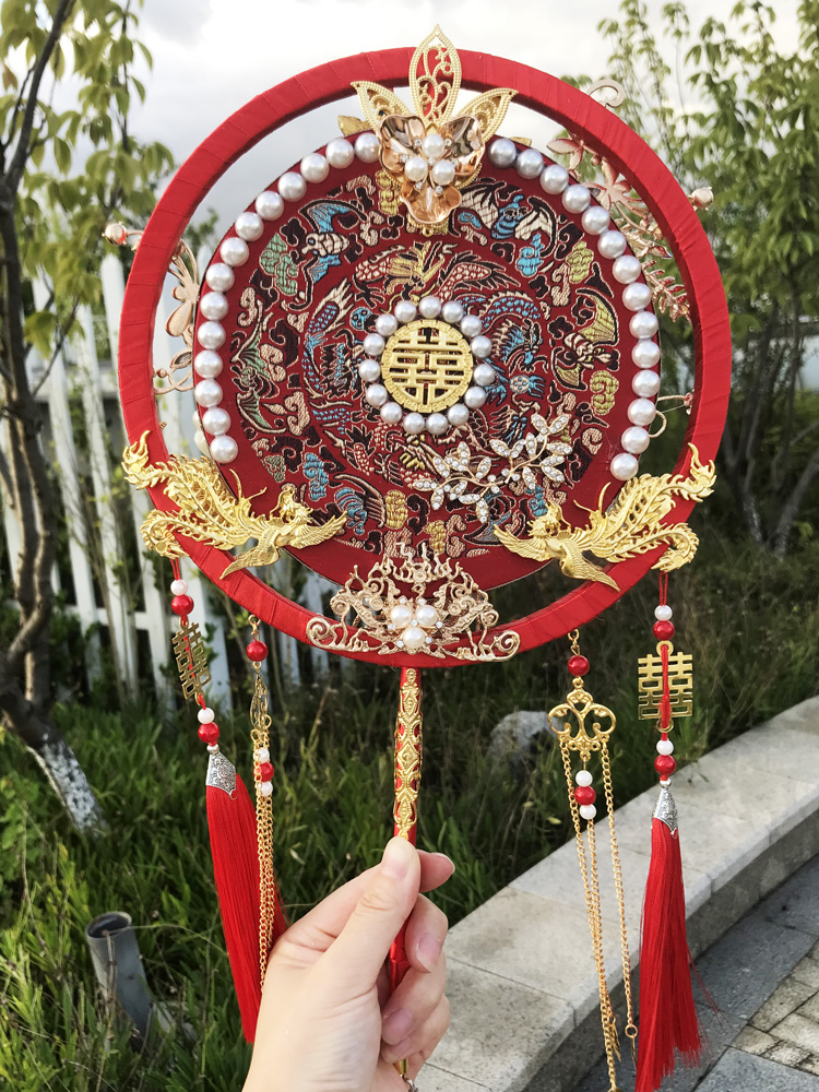 Wedding Fan  Chinese Style French Flower Wedding Wedding Fan Double-Sided Ancient Style Chinese Finished Dance