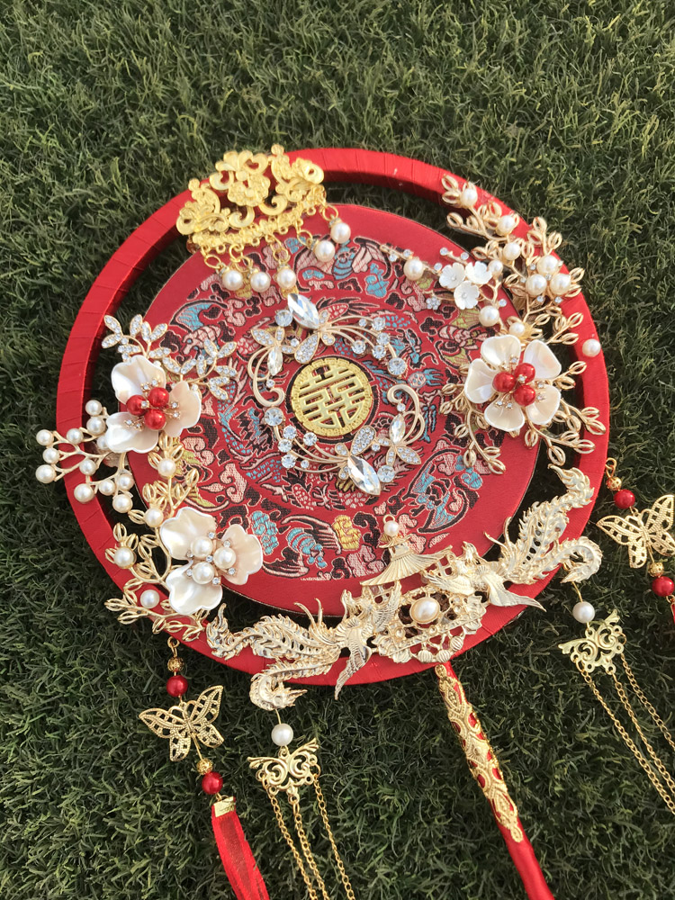 Wedding Fan  Chinese Style French Flower Wedding Wedding Fan Double-Sided Ancient Style Chinese Finished Dance