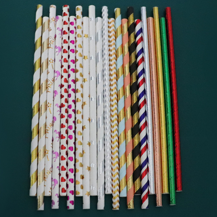 Paper Sucker New Disposable Degradable Full Gold Color Bronzing Stripe Dot Beard Straw Paper Sucker New Disposable Degradable Full Gold Color Bronzing Stripe Dot Beard Straw