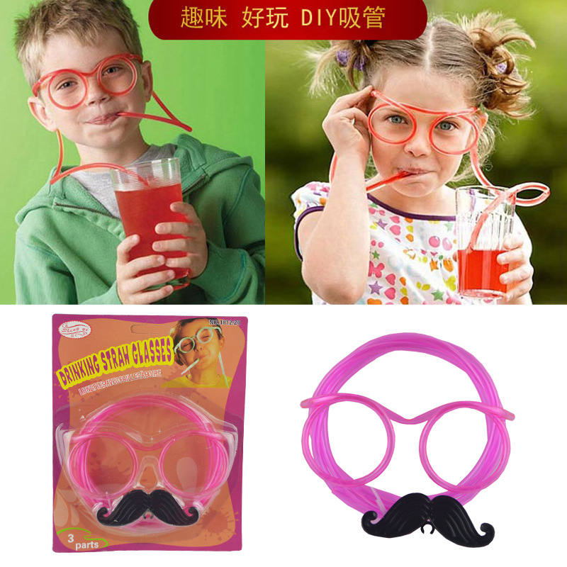 Creative Funny Fun Lazy Super Long Plastic Glasses Straw Eye Party Game Props Children Adult Toys Beard Straw