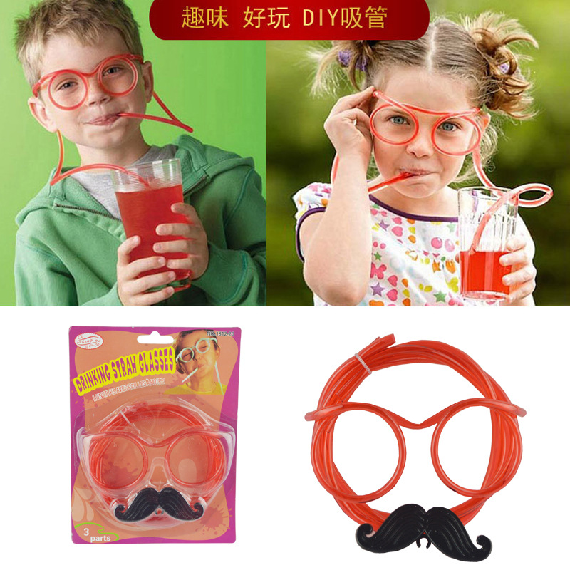 Creative Funny Fun Lazy Super Long Plastic Glasses Straw Eye Party Game Props Children Adult Toys Beard Straw