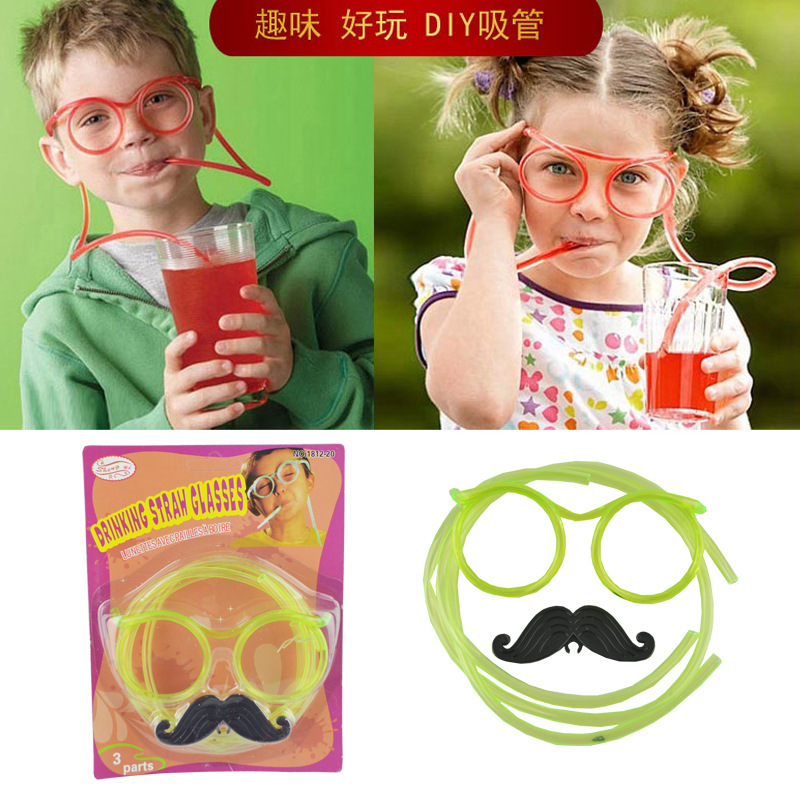 Creative Funny Fun Lazy Super Long Plastic Glasses Straw Eye Party Game Props Children Adult Toys Beard Straw