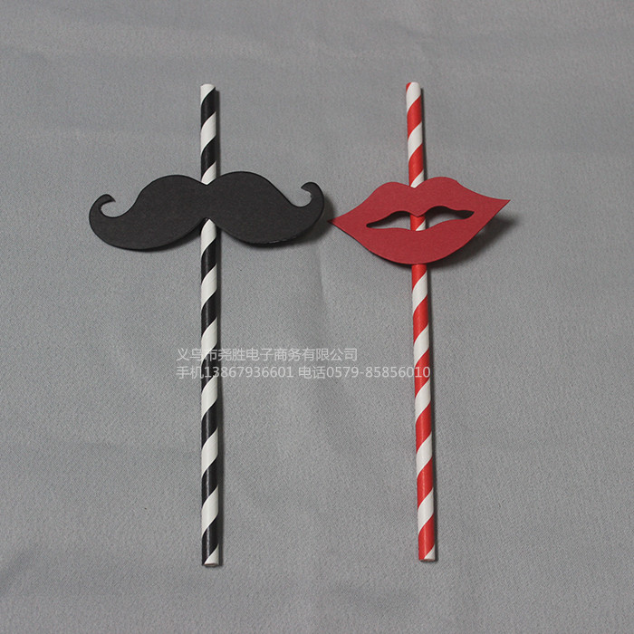 Creative Color Beard Props Straight Paper Straw Banquet Funny Beard Supplies