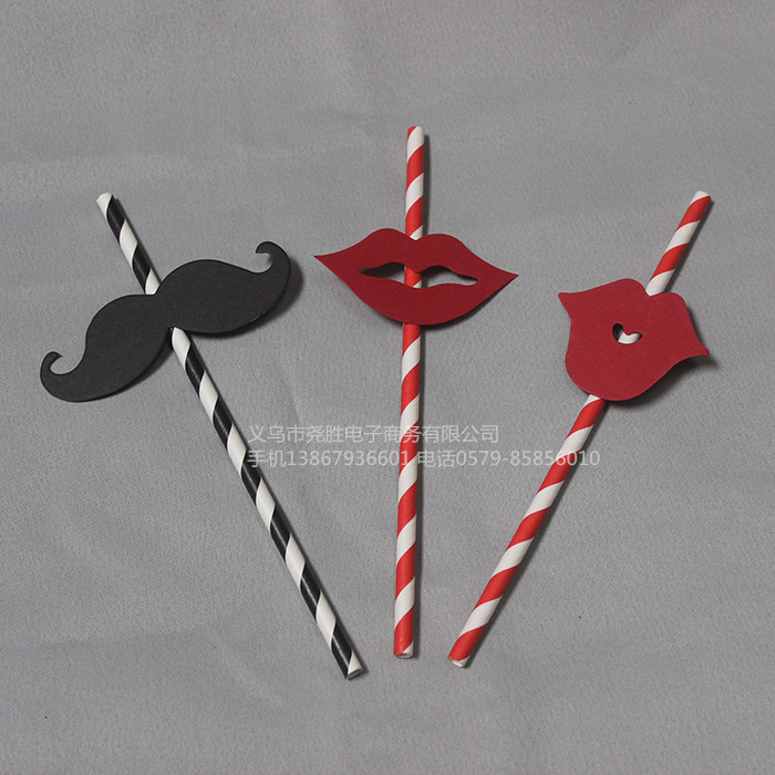 Creative Color Beard Props Straight Paper Straw Banquet Funny Beard Supplies