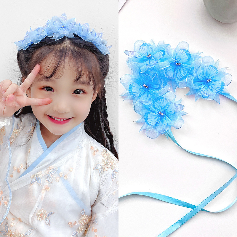 Butterfly Ribbon Little Girl's Hair Band Baby Hair Band Garland Headdress Super Fairy Head Flower Headdress Flowers Butterfly Ribbon Little Girl's Hair Band Baby Hair Band Garland Headdress Super Fairy Head Flower Headdress Flowers