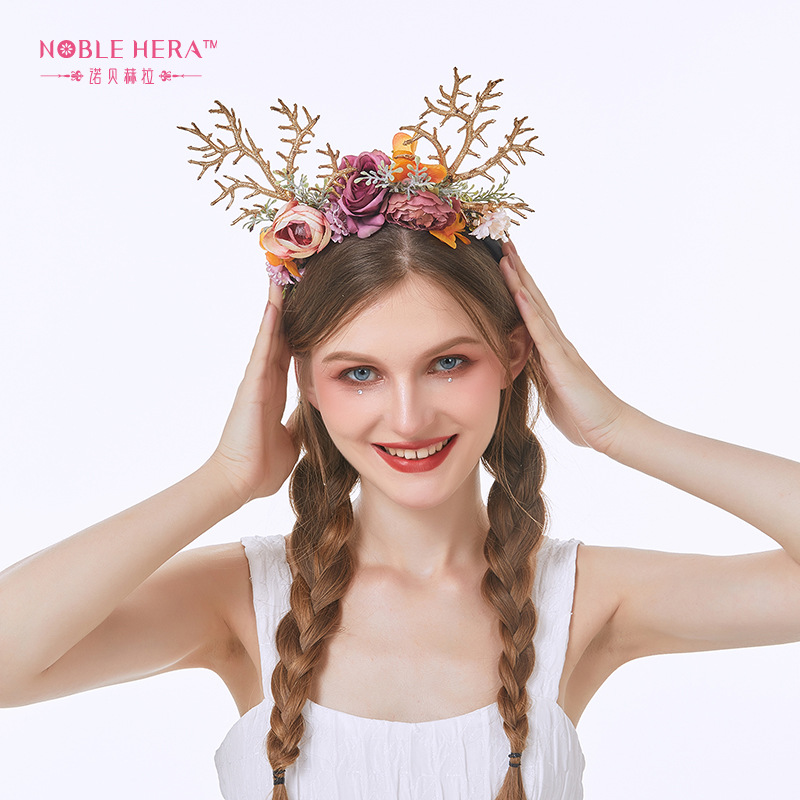 Style Antler Hairband Elk Christmas Easter Headdress Simulation Branch Flowers Adult and Children Catwalk Photography Style Antler Hairband Elk Christmas Easter Headdress Simulation Branch Flowers Adult and Children Catwalk Photography