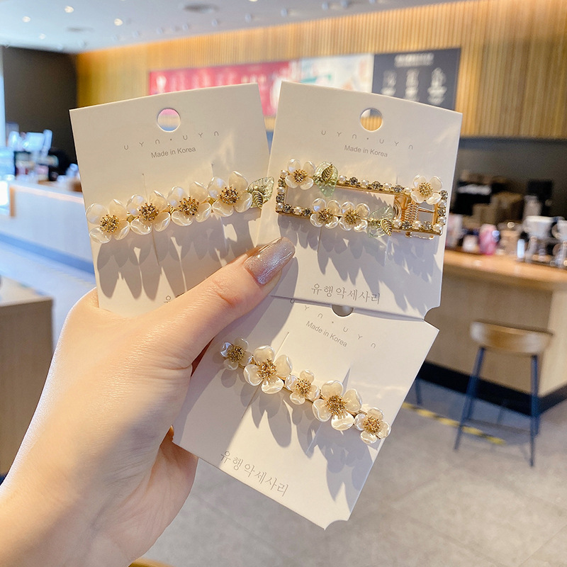 Side Spring Clip Hairpin Word Clip Internet Celebrity 2021new Flowers Folder Children&#039;s Headdress Pearl Hairpin