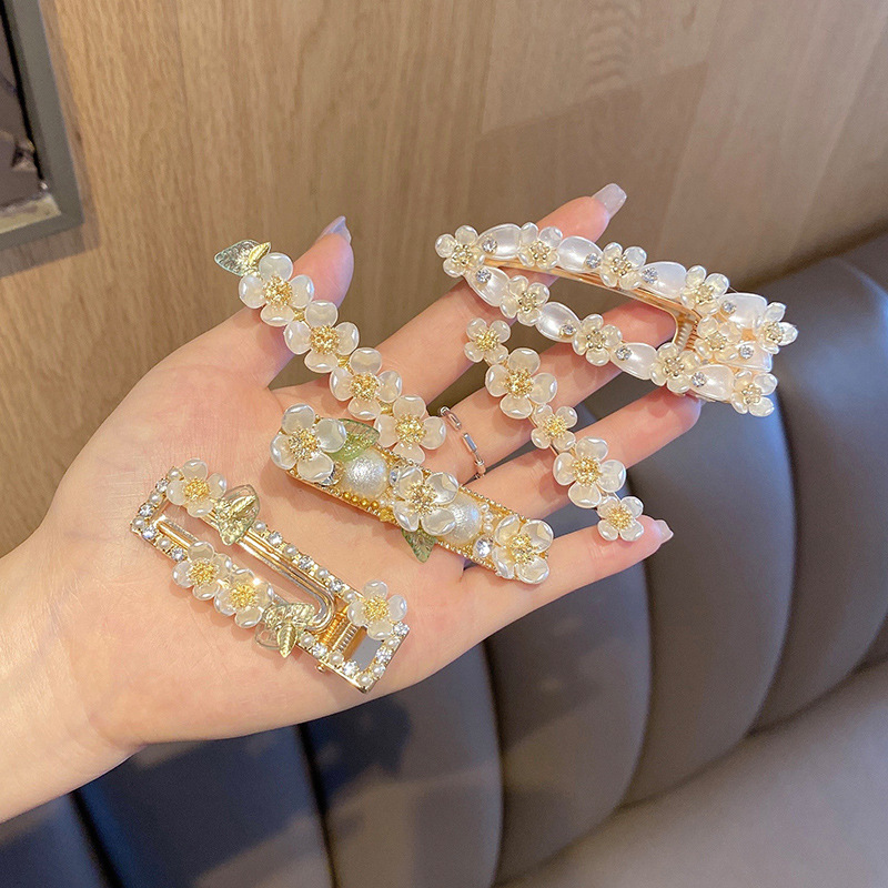 Side Spring Clip Hairpin Word Clip Internet Celebrity 2021new Flowers Folder Children&#039;s Headdress Pearl Hairpin