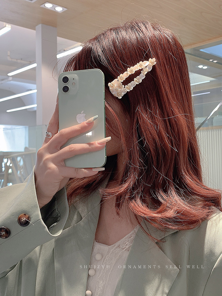 Side Spring Clip Hairpin Word Clip Internet Celebrity 2021new Flowers Folder Children's Headdress Pearl Hairpin