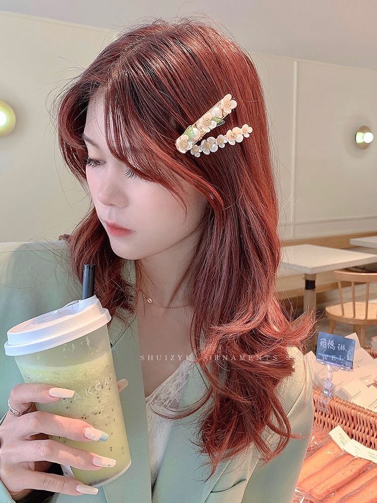 Side Spring Clip Hairpin Word Clip Internet Celebrity 2021new Flowers Folder Children's Headdress Pearl Hairpin