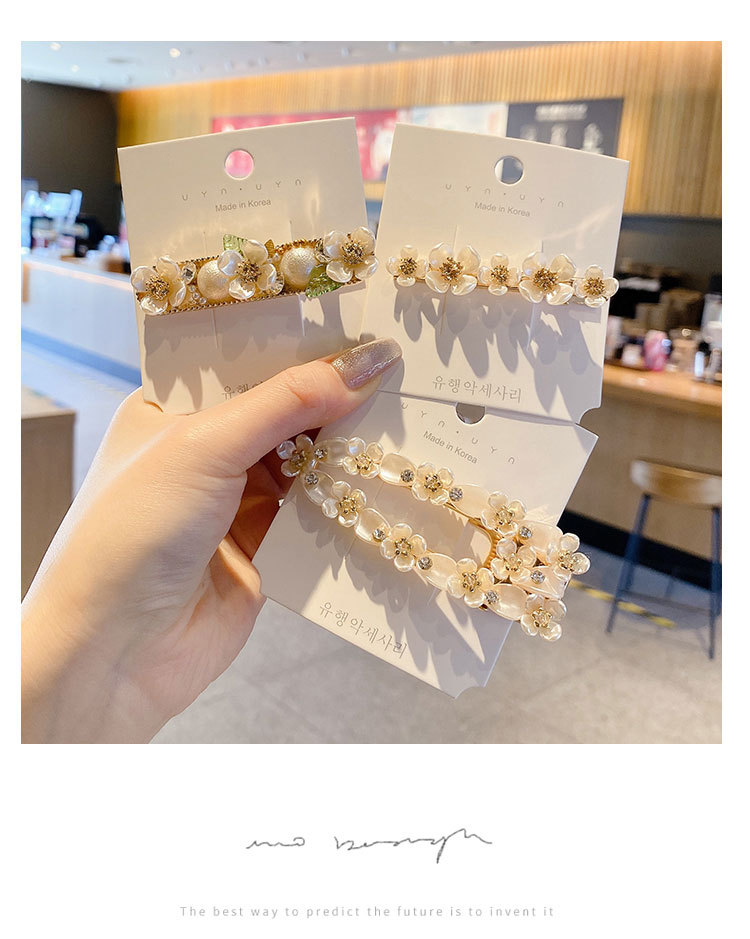 Side Spring Clip Hairpin Word Clip Internet Celebrity 2021new Flowers Folder Children's Headdress Pearl Hairpin