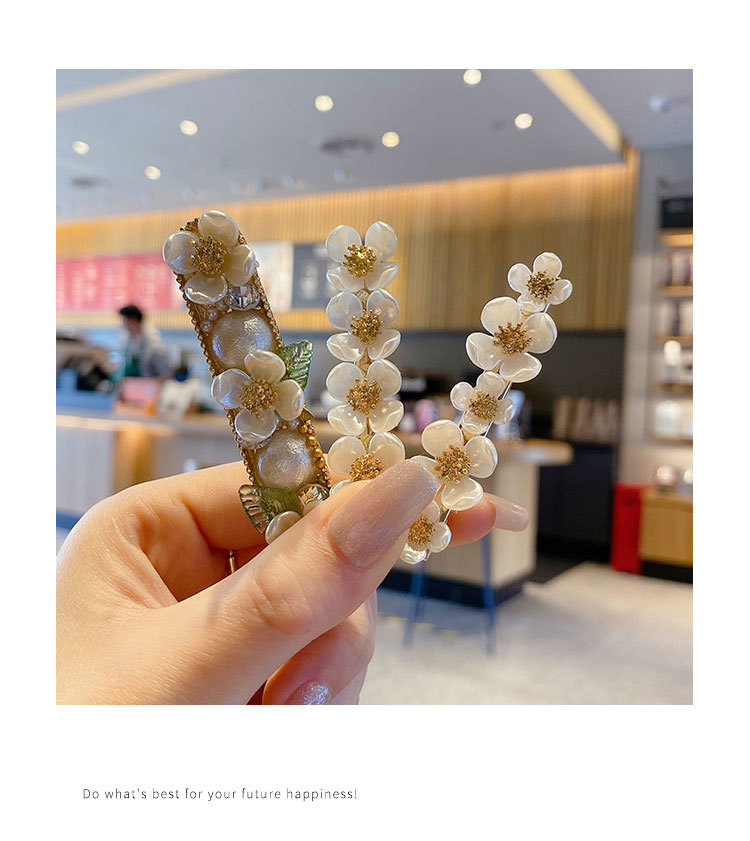Side Spring Clip Hairpin Word Clip Internet Celebrity 2021new Flowers Folder Children's Headdress Pearl Hairpin