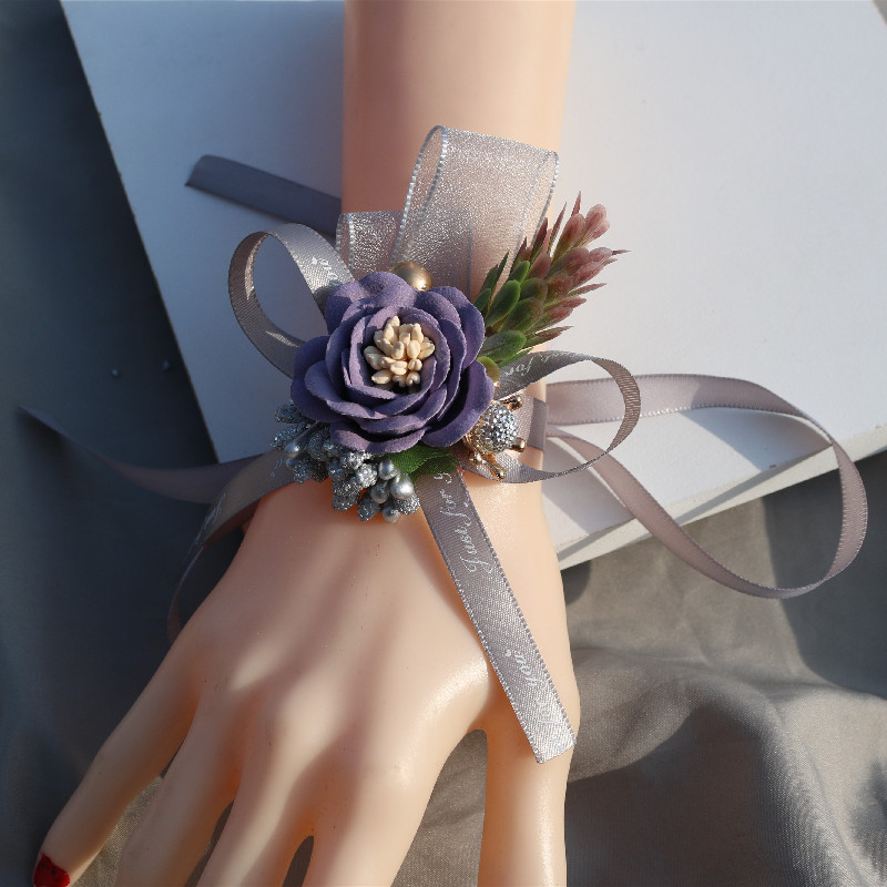 Handed Flower Wedding Couple Bride and Bridesmaid Sisters Group Chinese Rose Red Pink White Bracelet Wrist Flower