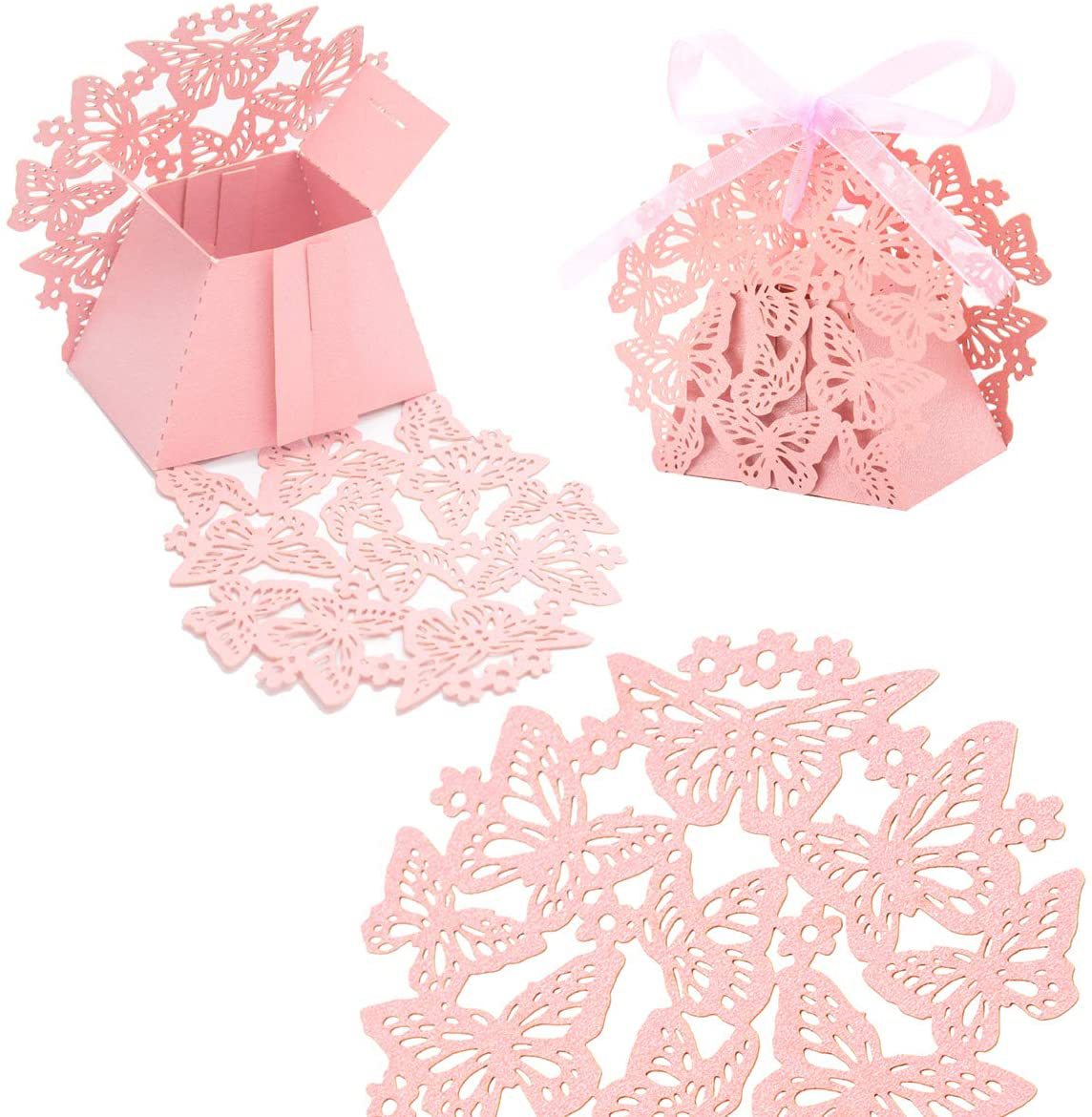 Creative Mori Pink Butterfly Wedding Candies Box European Wedding Hollow Hand Gift Box Factory Wholesale Candy Box