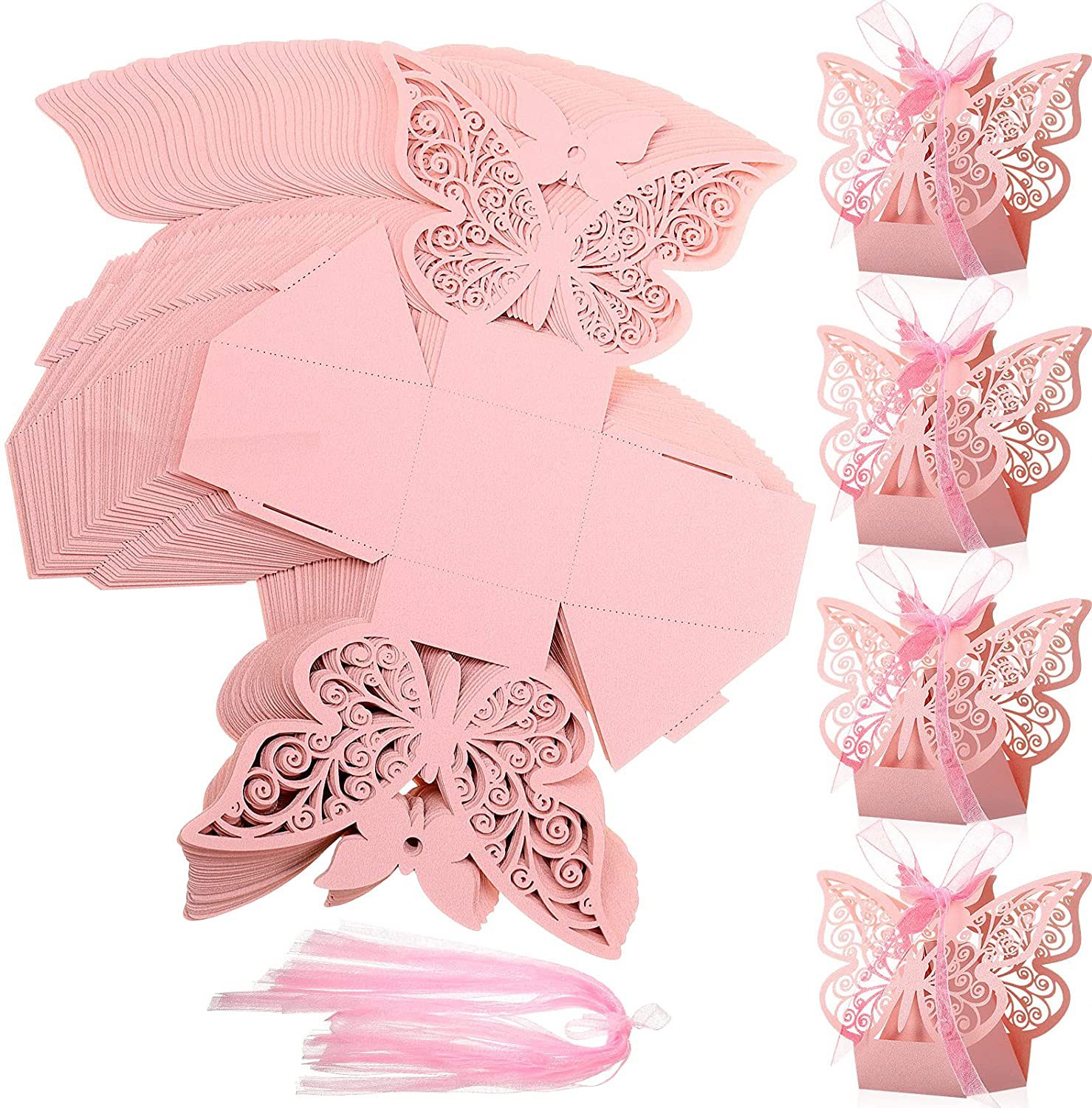 Creative Mori Pink Butterfly Wedding Candies Box European Wedding Hollow Hand Gift Box Factory Wholesale Candy Box