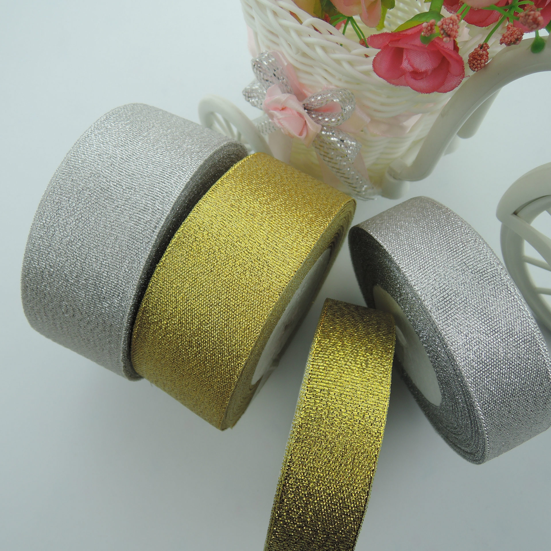 0.3-5cm Wide Glitter Ribbon 2cm Silver Onion Ribbon Baking Cake Box Packing Ribbons