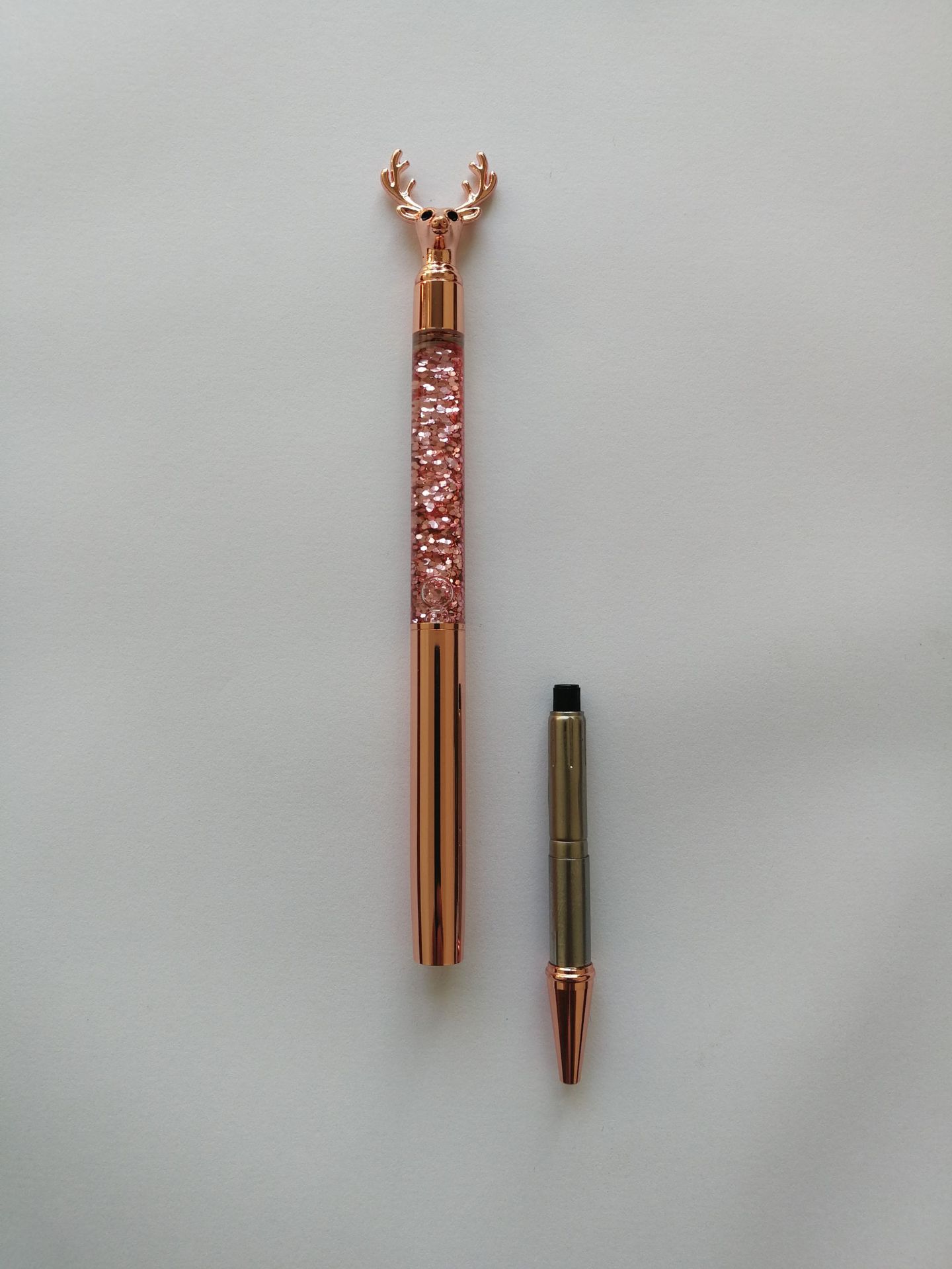 Factory Direct Sales New Christmas Deer Head Color Bright Film Gold Powder Oil Metal Ball Point Pen
