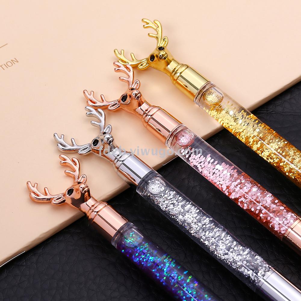Metal deer head pen ball pen color flash into the oil pen plating rose gold go bead pen custom logo