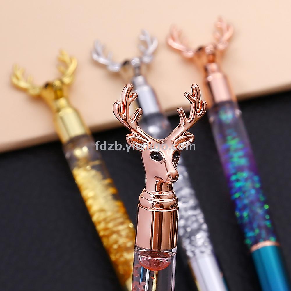 Metal deer head pen ball pen color flash into the oil pen plating rose gold go bead pen custom logo