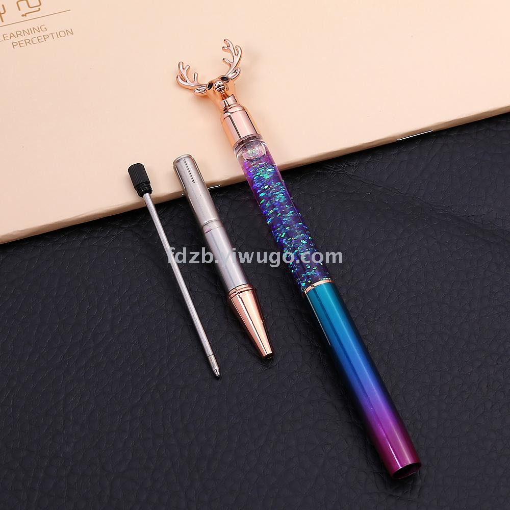 Metal deer head pen ball pen color flash into the oil pen plating rose gold go bead pen custom logo