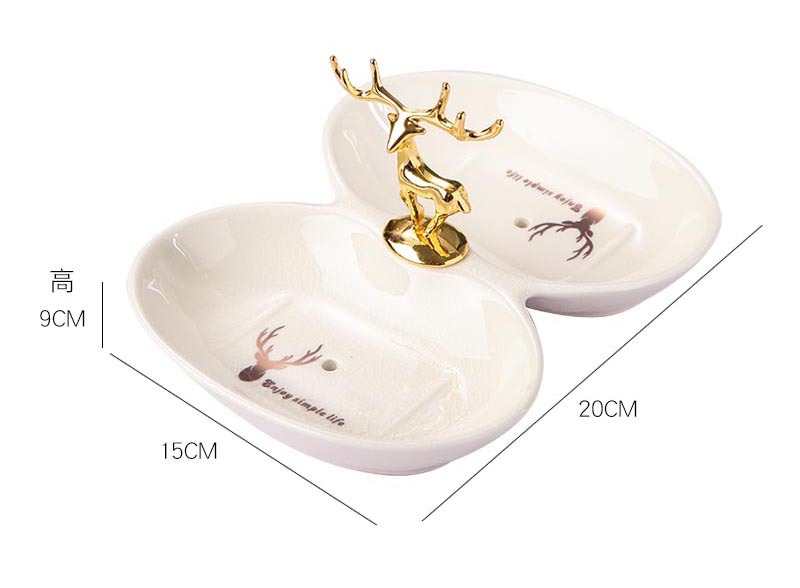 Nordic Glost Firing Ice Crack Ceramic Double Grid Soap Box Creative Metal Deer Handle Soap Box Draining Soap Bracket Nordic Glost Firing Ice Crack Ceramic Double Grid Soap Box Creative Metal Deer Handle Soap Box Draining Soap Bracket