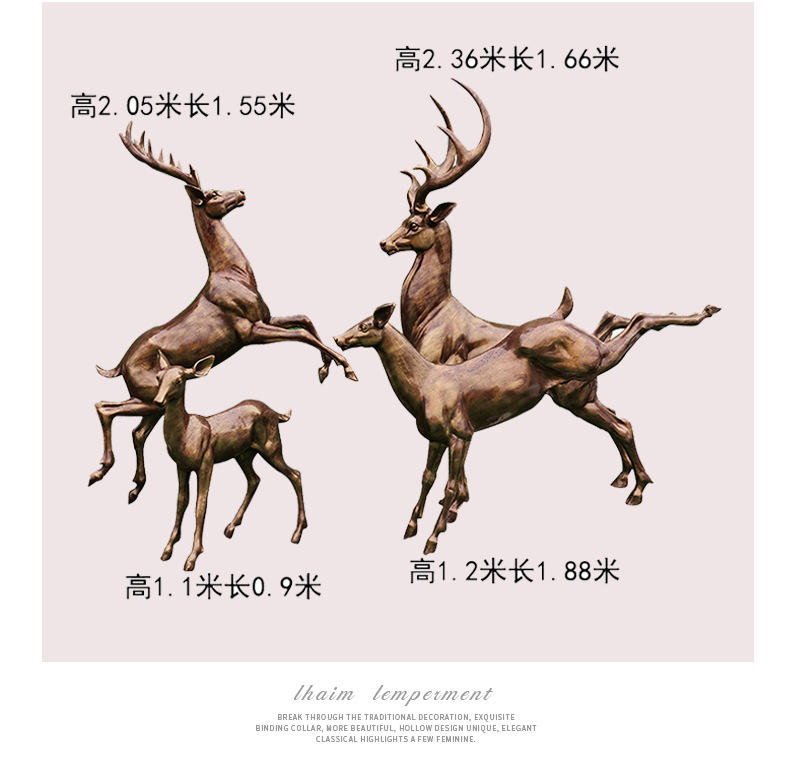 Pure Copper Sika Deer Sculpture Simulation Animal Bronze Statue Hotel Home Living Room Metal Metal Deer