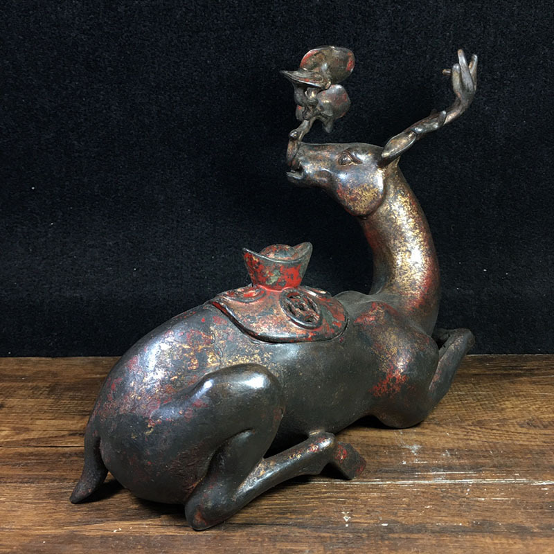 Antique Antique Antique Sundries Collection Copper Ingot Ganoderma Lucidum Deer Metal Deer
