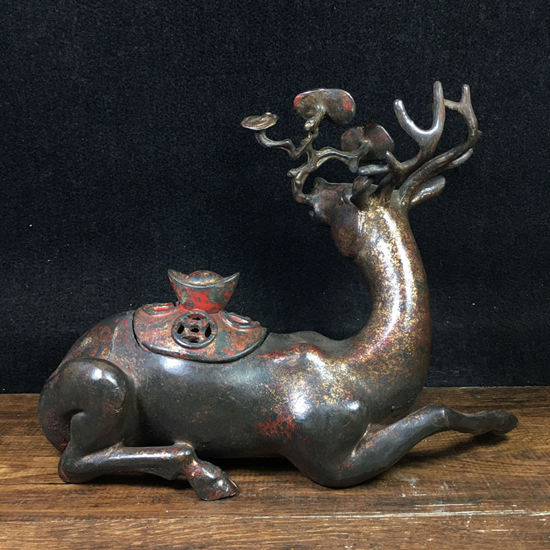 Antique Antique Antique Sundries Collection Copper Ingot Ganoderma Lucidum Deer Metal Deer