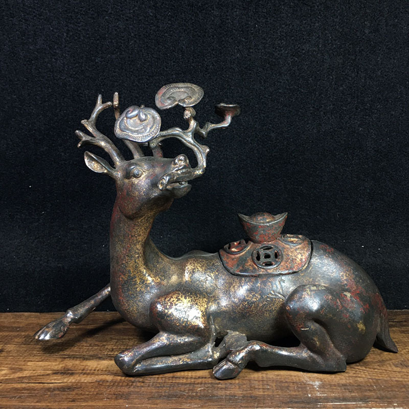 Antique Antique Antique Sundries Collection Copper Ingot Ganoderma Lucidum Deer Metal Deer